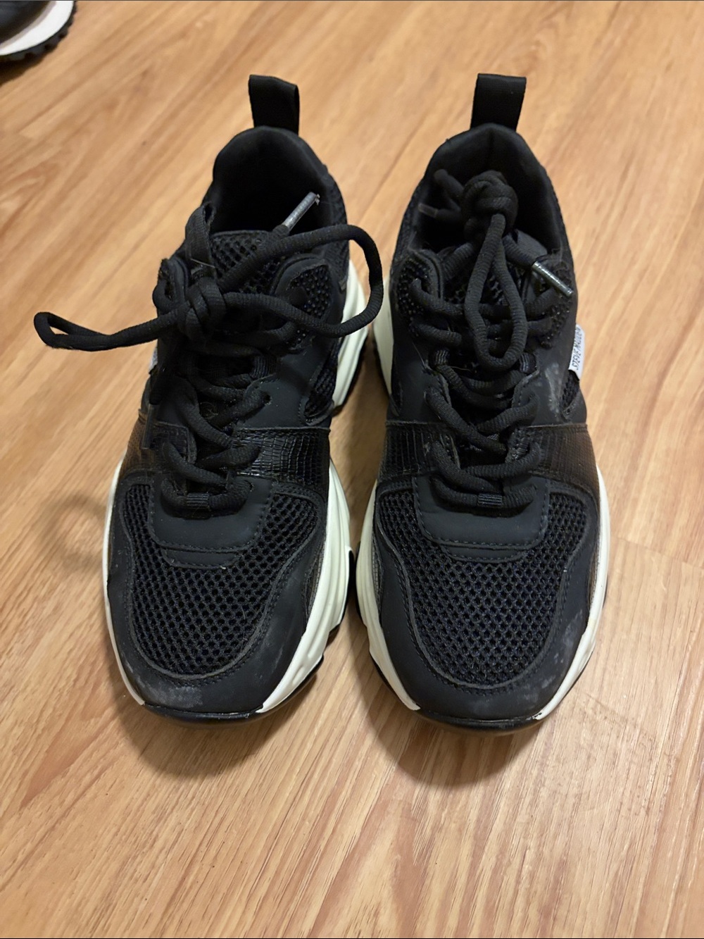 Steve Madden Black Mesh & Cream-White Chunky Sneakers